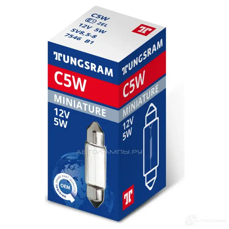 Лампа C5W 5 Вт 12 В TUNGSRAM EAWT9 G 1439693771 7546B1 - Изображение 1