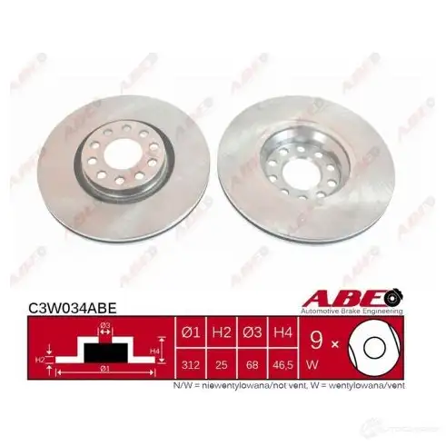 Тормозной диск ABE 5900427201903 3340175 8UOZ7 8E C3W034ABE изображение 0