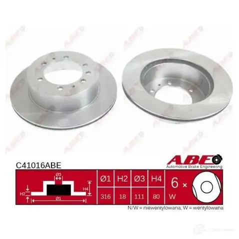 Тормозной диск ABE NF 7ZW 3340288 5900427203020 C41016ABE - Изображение 1