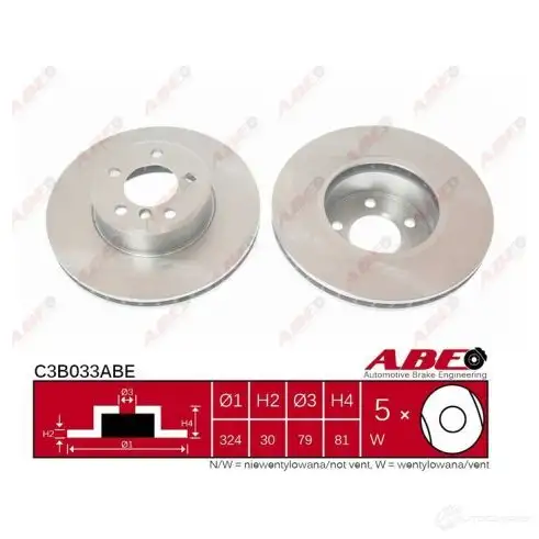 Тормозной диск ABE 3339876 OCG 5FW 5900427198944 C3B033ABE - Изображение 1