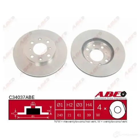 Тормозной диск ABE 3339733 5900427197503 5NL 85N6 C34037ABE - Изображение 1
