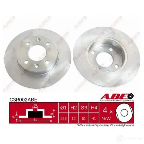 Тормозной диск ABE 5900427201071 YD3I6 W4 3340089 C3R002ABE - Изображение 1