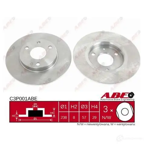Тормозной диск ABE 3340068 C3P001ABE 5900427200869 LT N6RQA