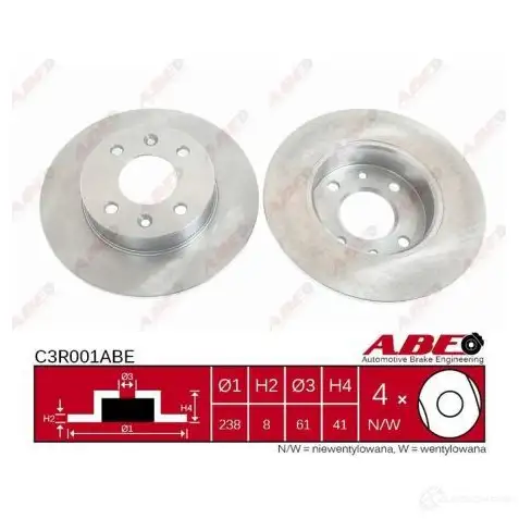 Тормозной диск ABE 3340088 LCW M9H C3R001ABE 5900427201064