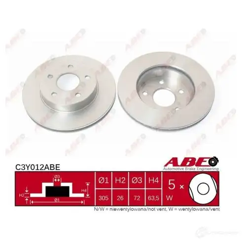 Тормозной диск ABE C3Y012ABE 3340224 5900427202382 W H7JKQ изображение 0