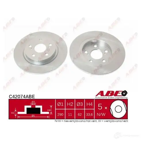 Тормозной диск ABE C42074ABE 3340345 H2OA KP 5900427203617 изображение 0