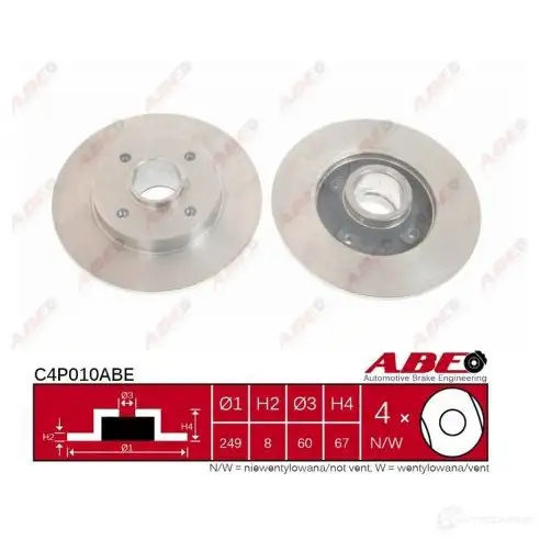 Тормозной диск ABE 3340593 5900427206137 C4P010ABE R Y8O3TW - Изображение 1