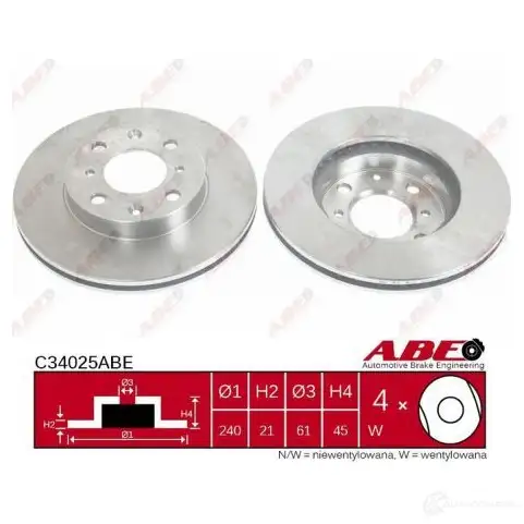 Тормозной диск ABE 5900427197442 3339724 J 19W1V2 C34025ABE - Изображение 1