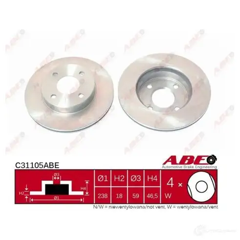 Тормозной диск ABE 5900427195905 4VEI TH C31105ABE 3339572 - Изображение 1