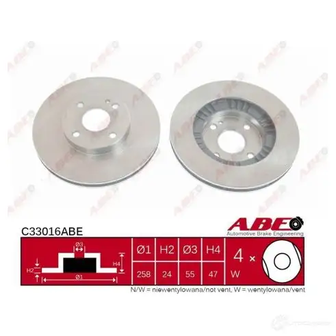 Тормозной диск ABE 5900427196919 H2K UA4 C33016ABE 3339669 - Изображение 1