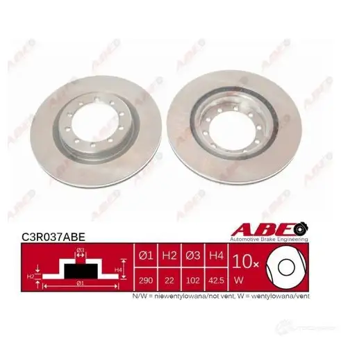 Тормозной диск ABE CW FV6M 5900427201248 3340110 C3R037ABE - Изображение 1