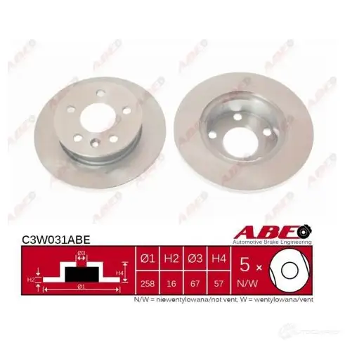 Тормозной диск ABE 5900427201880 3340173 46YP U4 C3W031ABE изображение 0