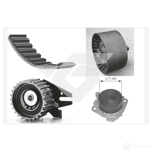 Комплект ремня грм с водяным насосом HUTCHINSON 1986812 Z89 2PAR kh184wp25 3159750631815