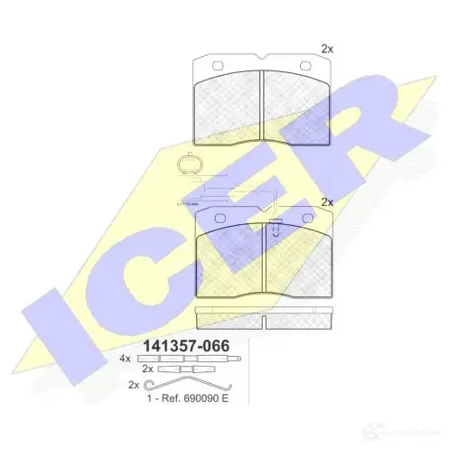 Тормозные колодки, комплект ICER 29139 2 9037 1507386 141357