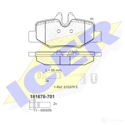 Тормозные колодки, комплект ICER 2400 8 1508972 181676701 D1615-8828