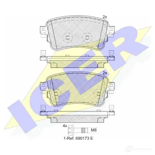 Тормозные колодки, комплект ICER 1424239829 182294 225 88 22589