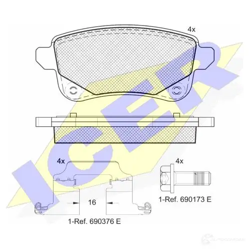 Тормозные колодки, комплект ICER KQH7R 182222 1509534 2210 3