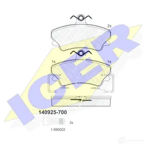 Тормозные колодки, комплект ICER 20236 202 34 140925700 1507258