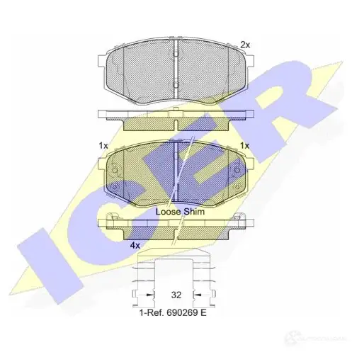 Тормозные колодки, комплект ICER 25188 1509409 2518 7 182094