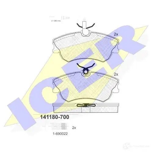 Тормозные колодки, комплект ICER 141180700 2 1887 21888 1507341