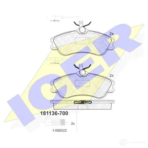 Тормозные колодки, комплект ICER 1508505 181136700 2 3124 23125 изображение 0