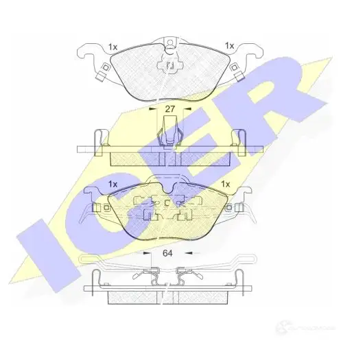 Тормозные колодки, комплект ICER 23063 1508574 181249 23 062