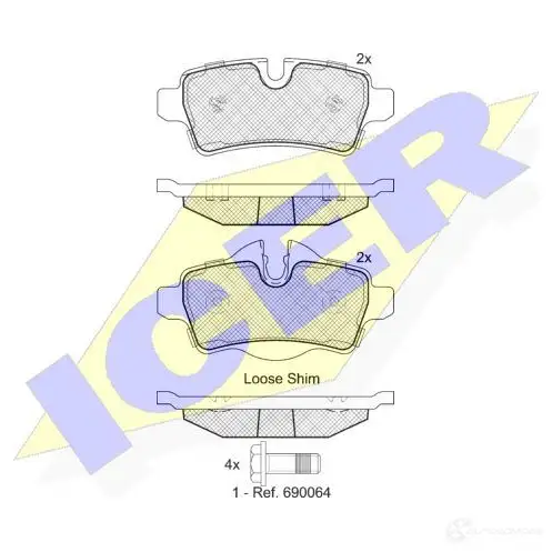 Тормозные колодки, комплект ICER 181812 1509115 24290 242 89