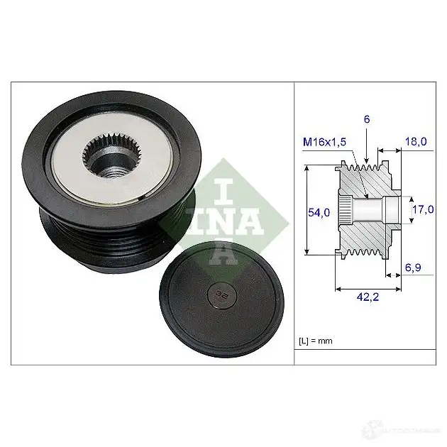 Шкив генератора обгонный INA 535018810 4005108590923 1782580 S ZHRYW9 изображение 0
