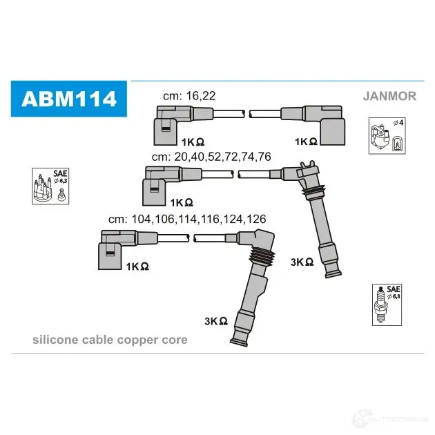 Высоковольтные провода зажигания, комплект JANMOR 3 ME7V0 5902925001474 2816616 abm114 изображение 0