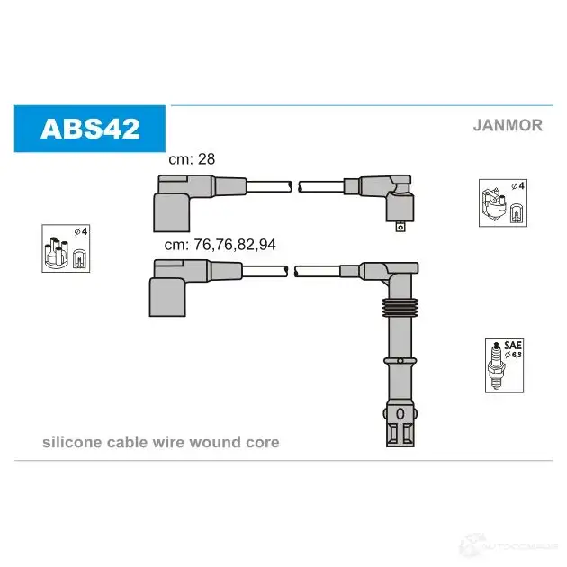 Высоковольтные провода зажигания, комплект JANMOR 2816751 5902925011404 HR6A C8 abs42