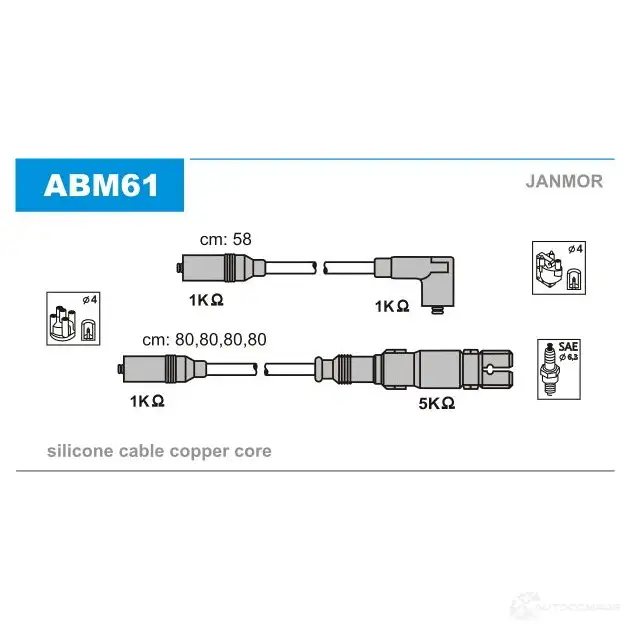 Высоковольтные провода зажигания, комплект JANMOR abm61 2816685 5902925011374 3SII BS изображение 0