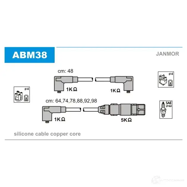 Высоковольтные провода зажигания, комплект JANMOR abm38 T 4BKLW5 5902925001108 2816648 изображение 0