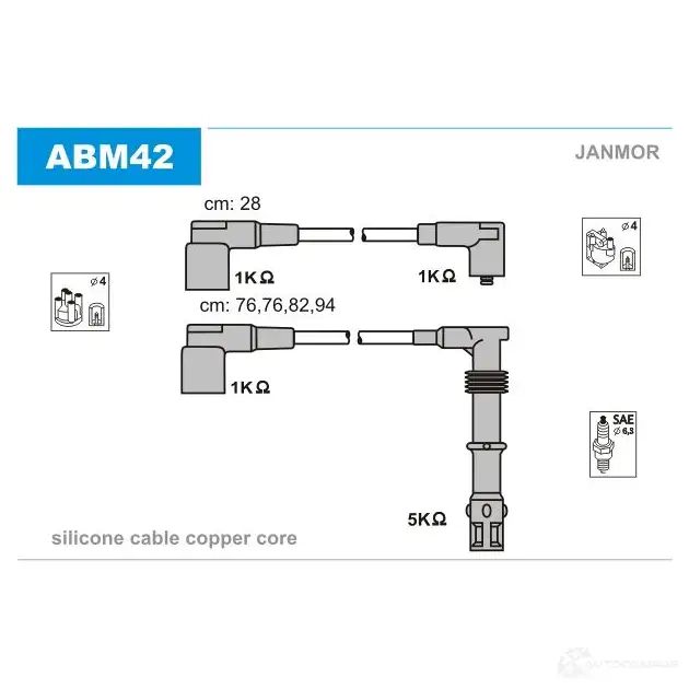 Высоковольтные провода зажигания, комплект JANMOR 2816656 LPD 7D abm42 5902925001153