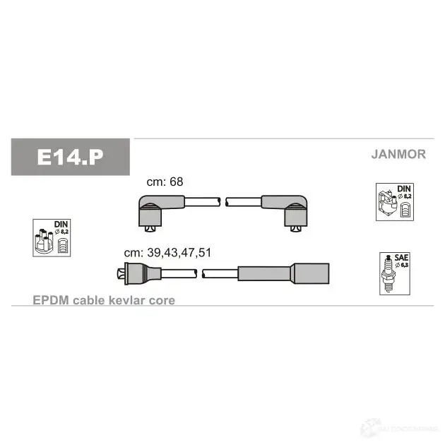 Высоковольтные провода зажигания, комплект JANMOR 2817146 e14p C8M0BV Z 5902925007841 изображение 0