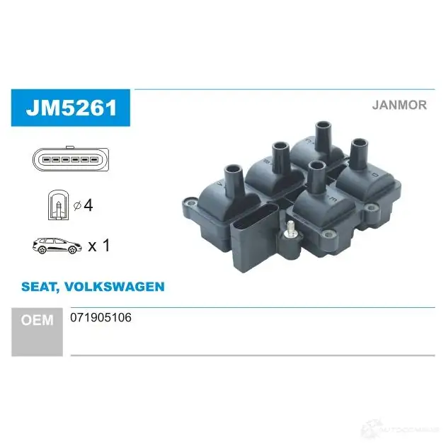 Катушка зажигания JANMOR 5902925207883 2817652 jm5261 X 8B1R изображение 0