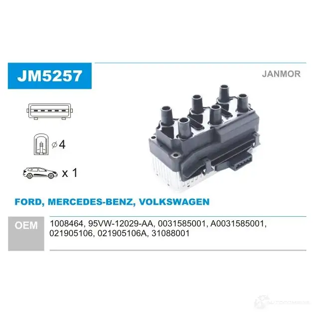 Катушка зажигания JANMOR 5902925207845 jm5257 D7A6 LNV 2817648