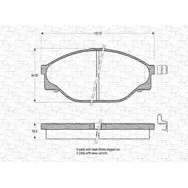 Тормозные колодки, дисковые, комплект MAGNETI MARELLI 2 1689 363702160761 1036590 BP0761