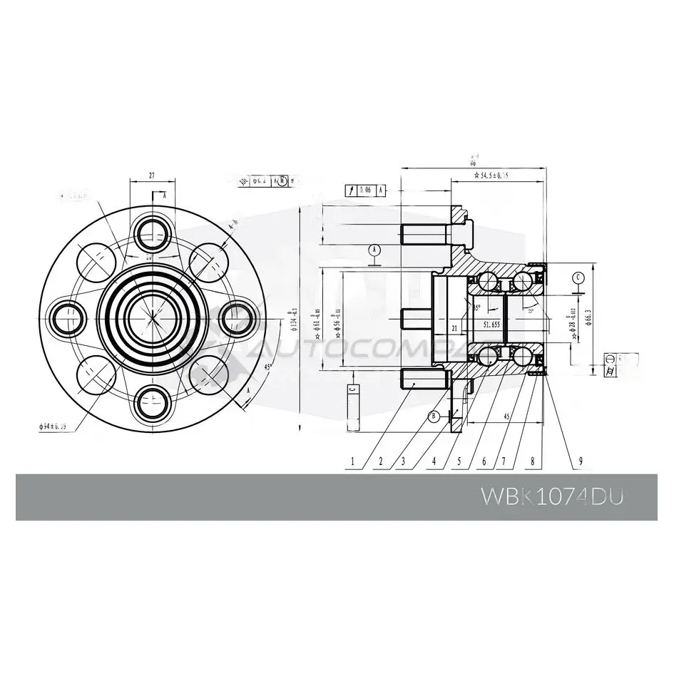 Ступица в сборе с подшипником KRAUF 1440663908 B67 161U WBK1074DU изображение 6