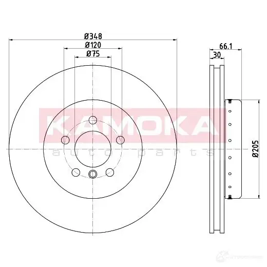 Тормозной диск KAMOKA 2WJ H88T 1653605 103307