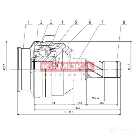 Шрус приводного вала, комплект KAMOKA 1657355 5908242632605 N 2MLNE 8715