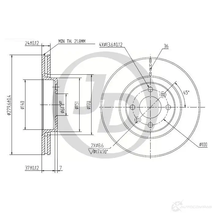 Диск тормозной JD JBD0019 3NHA XA 1420586208