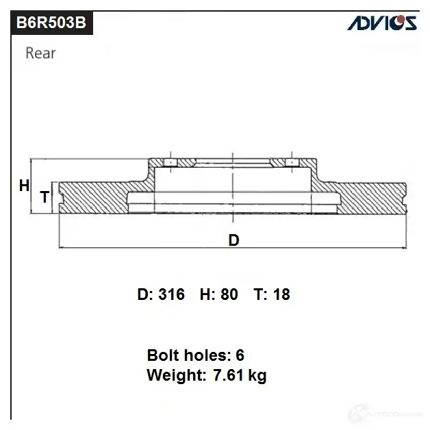 Тормозной диск ADVICS 1425071313 D2GQ 50R B6R503B изображение 0