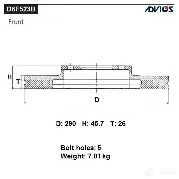 Тормозной диск ADVICS D6F523B 1425071337 V ALOB5F