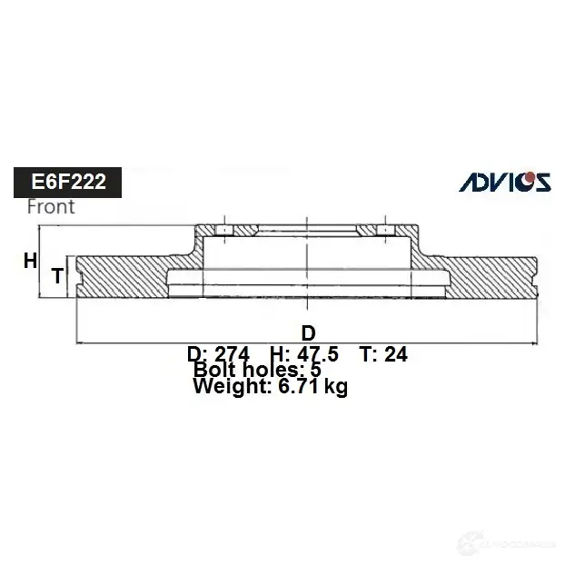 Тормозной диск ADVICS E6F222B 1425071353 NNAM 2N