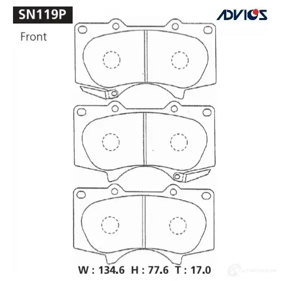 Тормозные колодки дисковые, комплект ADVICS 3T0 PR 1420567477 SN119P изображение 0