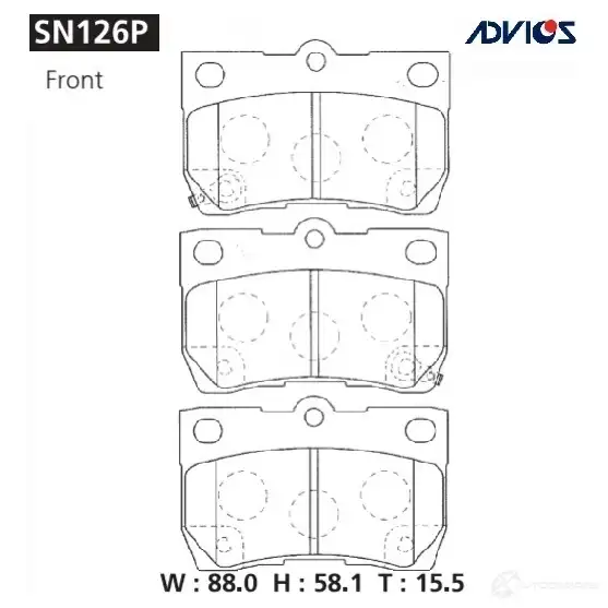 Тормозные колодки дисковые, комплект ADVICS SN126P TLID2 3 1420567481 изображение 0