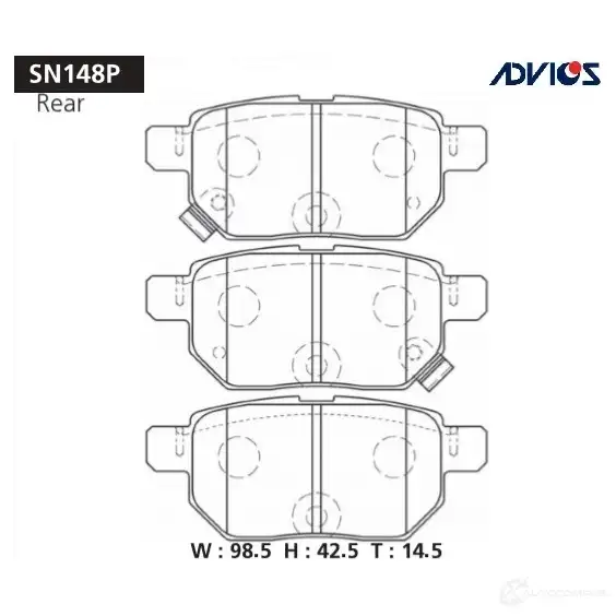 Тормозные колодки дисковые, комплект ADVICS SN148P 1420569146 XP3 3061 изображение 0