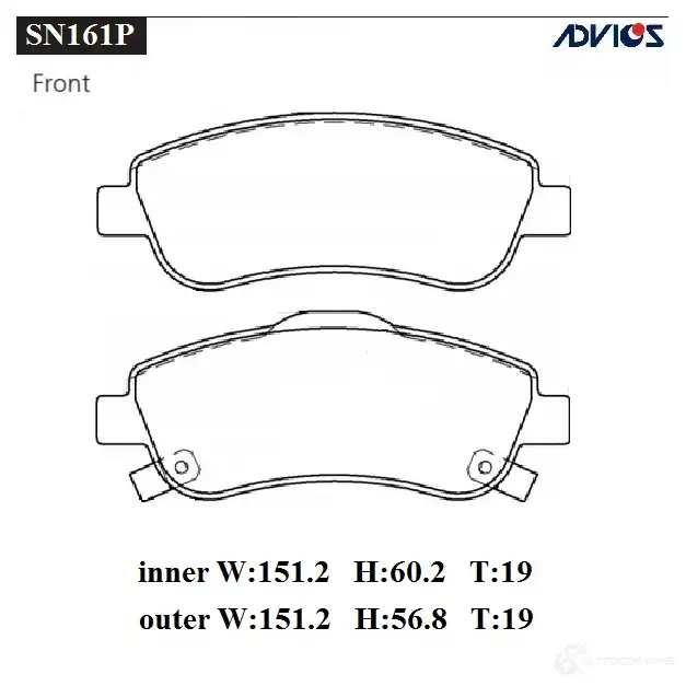 Тормозные колодки дисковые, комплект ADVICS SN161P TEA0 WQM 1420568217
