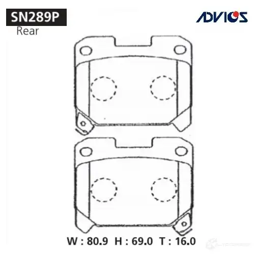 Тормозные колодки дисковые, комплект ADVICS SN289P RY 67S 1420567528 изображение 0