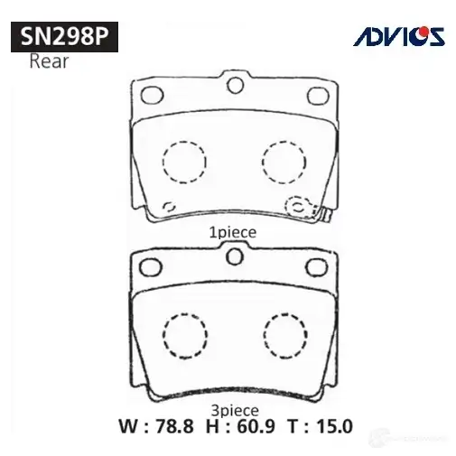 Тормозные колодки дисковые, комплект ADVICS N 9T9CTX 1420567537 SN298P